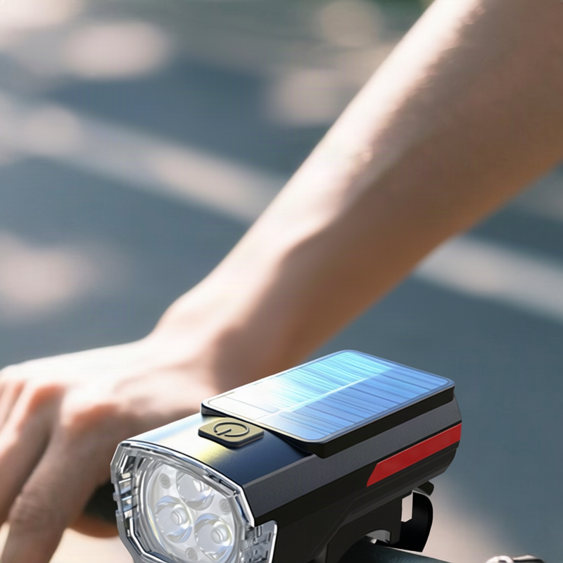 Fahrradleuchte mit Solarladung und USB-Anschluss