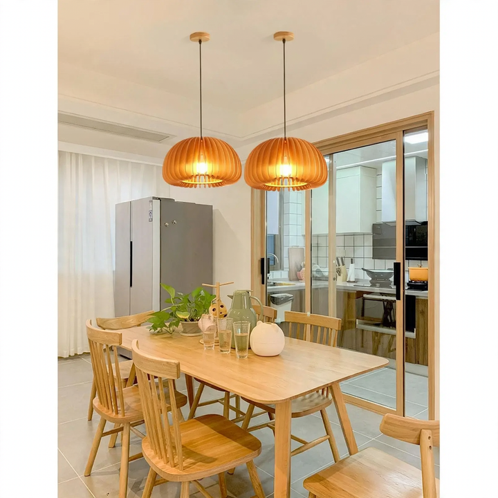 Holz-Hängelampe mit LED, höhenverstellbar