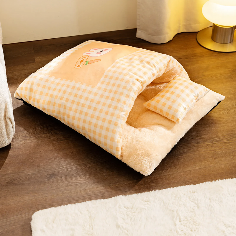 Halbgeschlossenes Haustierbett mit Kissen, Polyester
