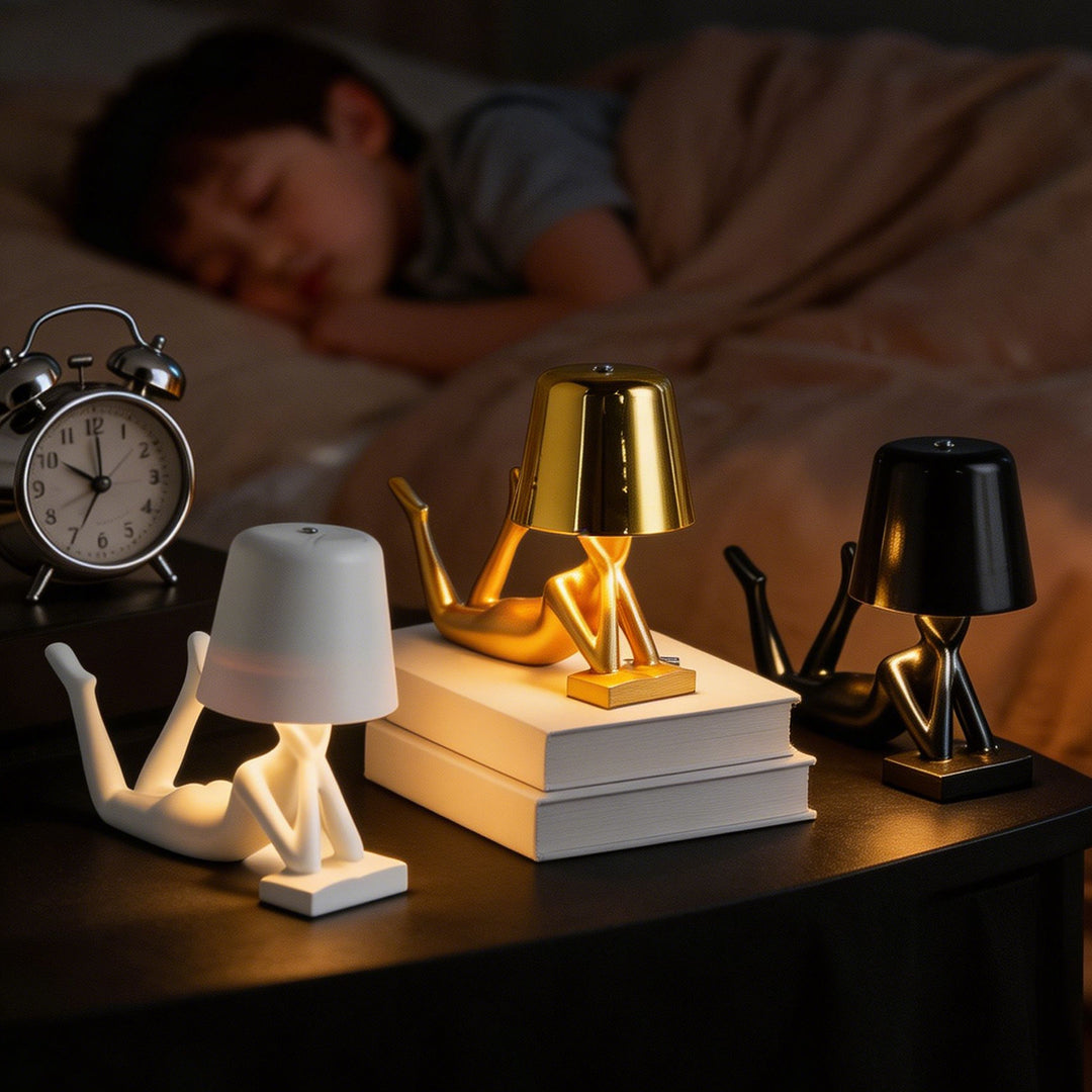 Moderne Tischlampe mit liegender Figurenform