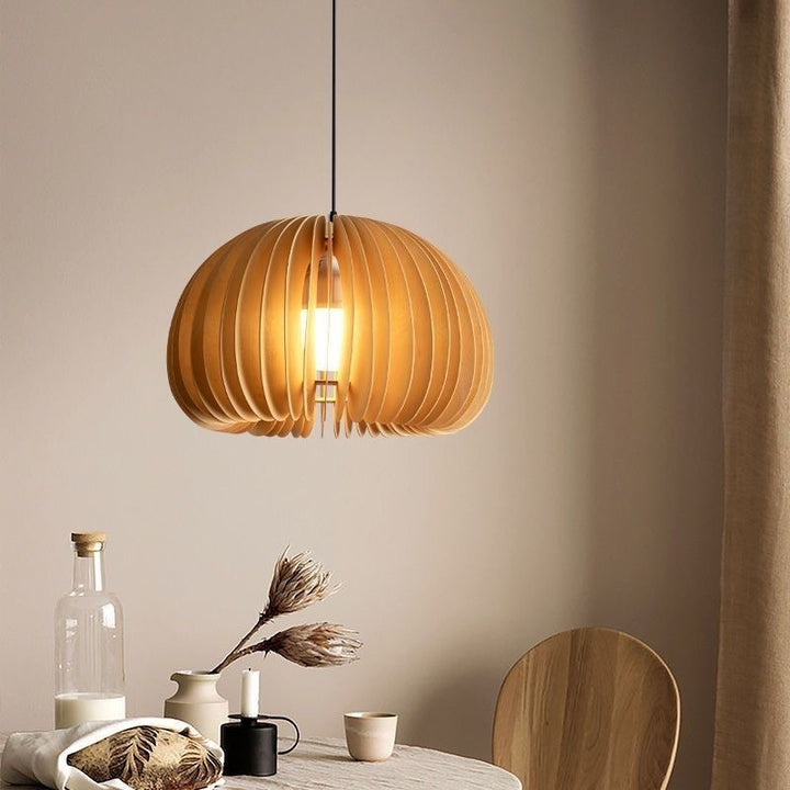 Holz-Hängelampe mit LED, höhenverstellbar