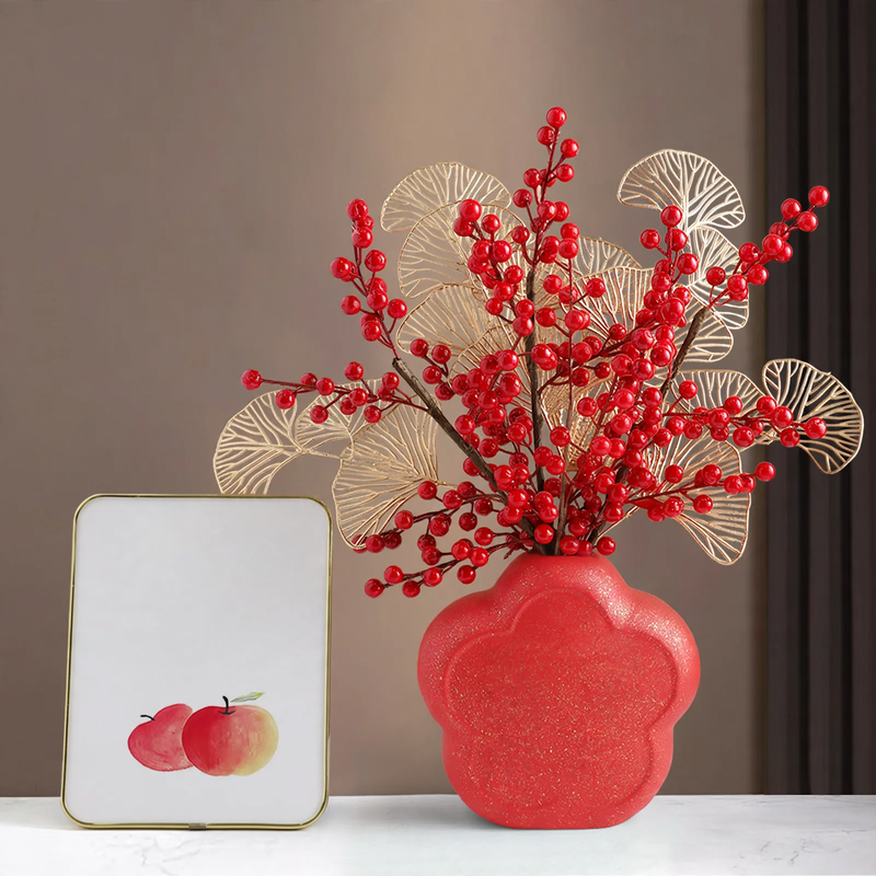 Chinesisches Dekorations-Set mit Vase und Früchten