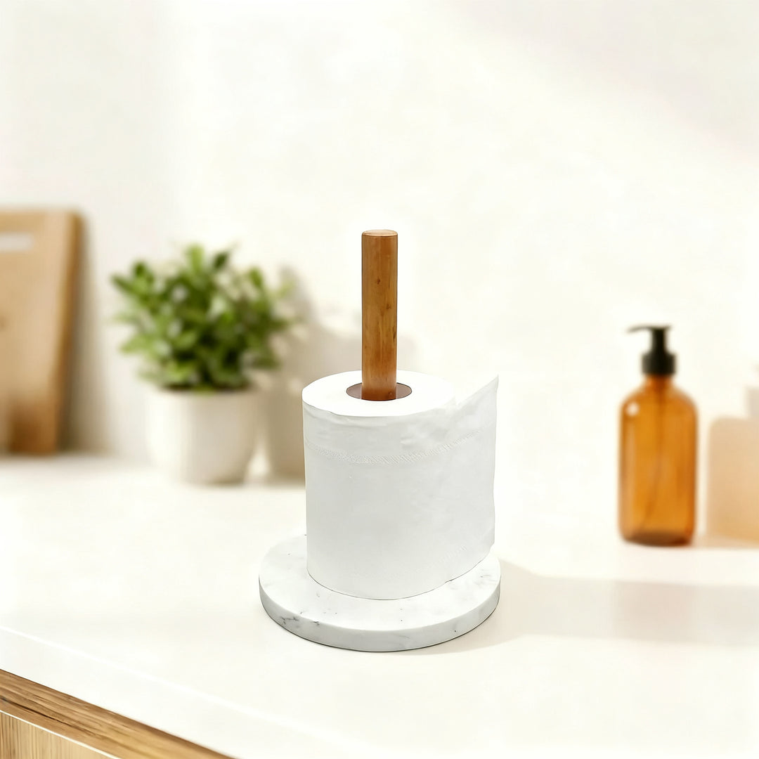 Papierrollenhalter aus Marmor und Holz