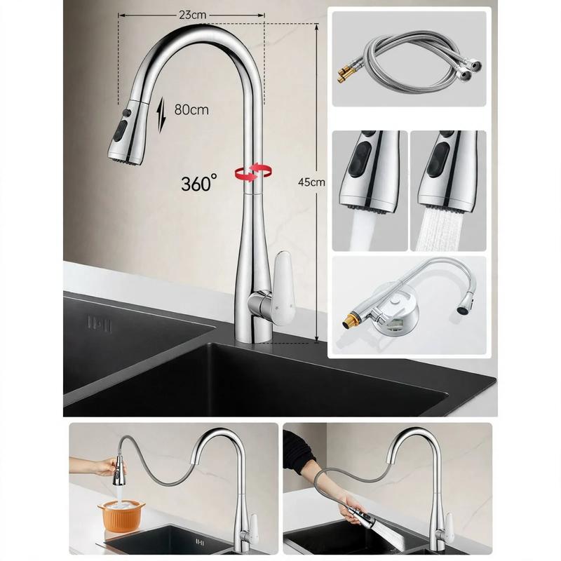 Küchenarmatur mit Spritzschutz, drehbar, Modell S-10804