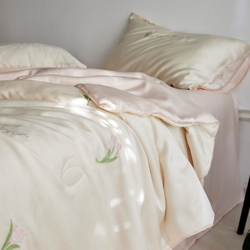 Bettset aus Lyocell-Baumwolle mit Blumenstickerei