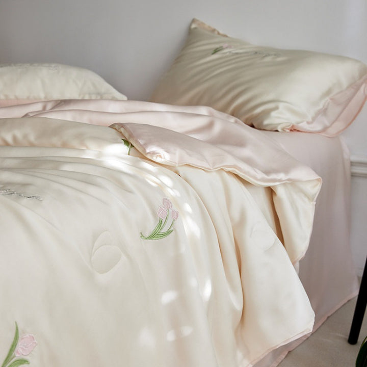 Bettset aus Lyocell-Baumwolle mit Blumenstickerei