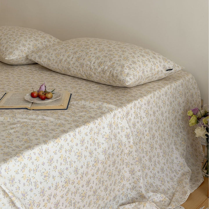 Baumwoll-Doppelgaze-Betttuch mit Blumenmuster