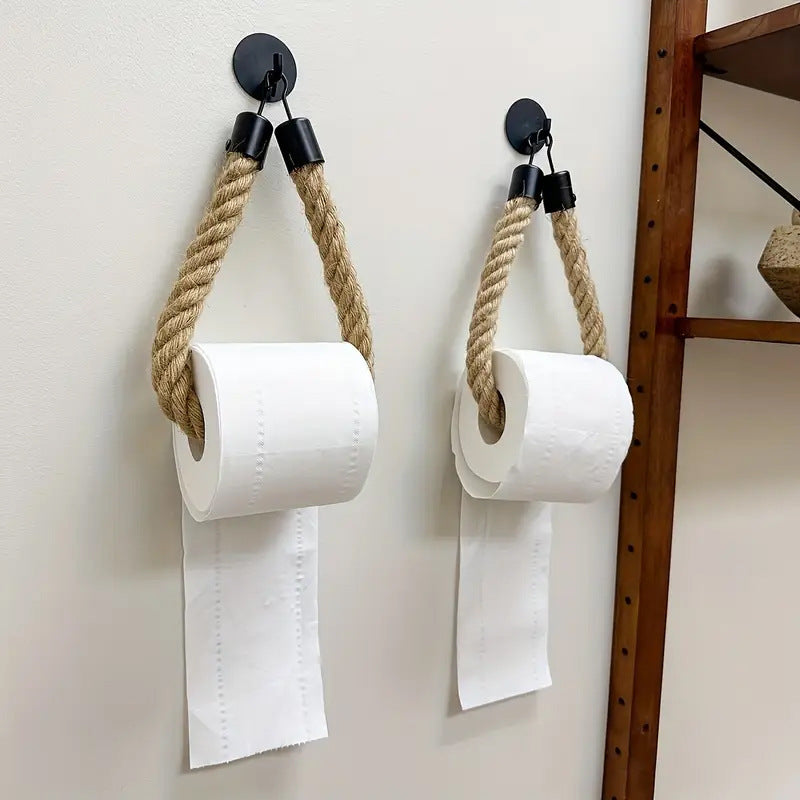 Toilettenpapierhalter mit Seil und Metallhaken