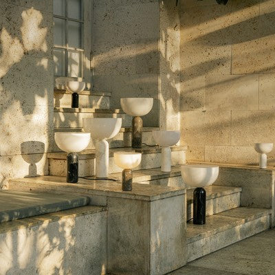 Pilzförmige Tischleuchte, Marmor, LED, Touchschalter