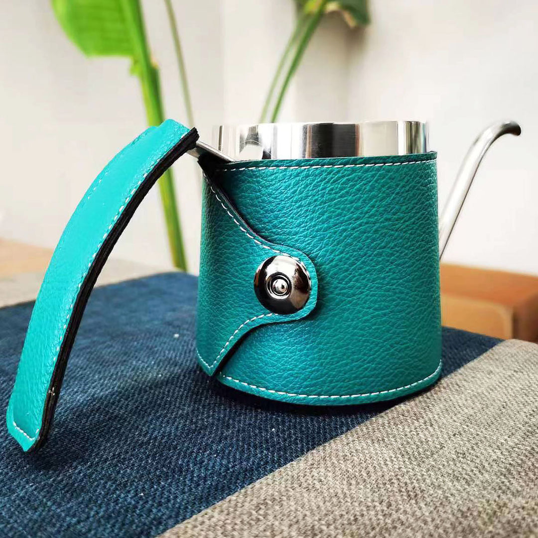 Edelstahl-Kaffeekanne mit Ledergriff, 350–500 ml