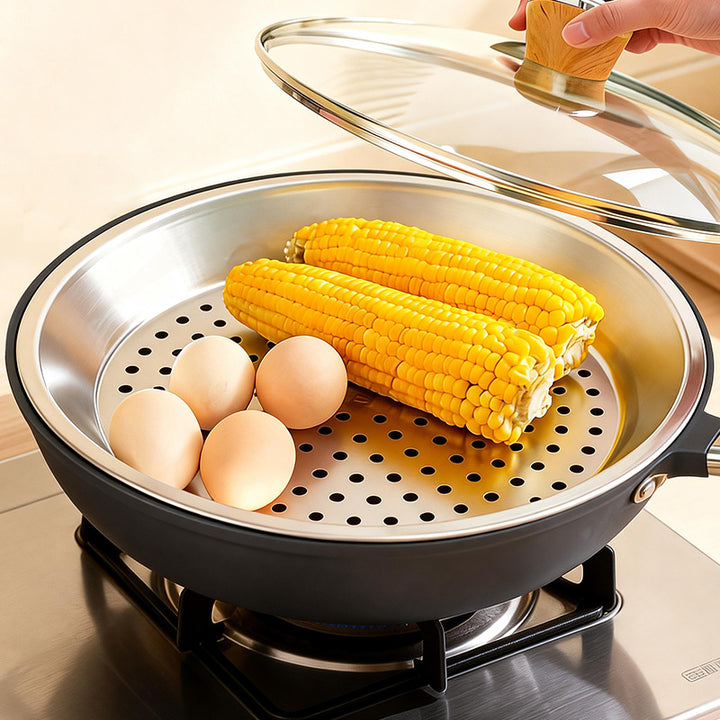 Edelstahl-Dampfgareinsatz für Woks und Pfannen