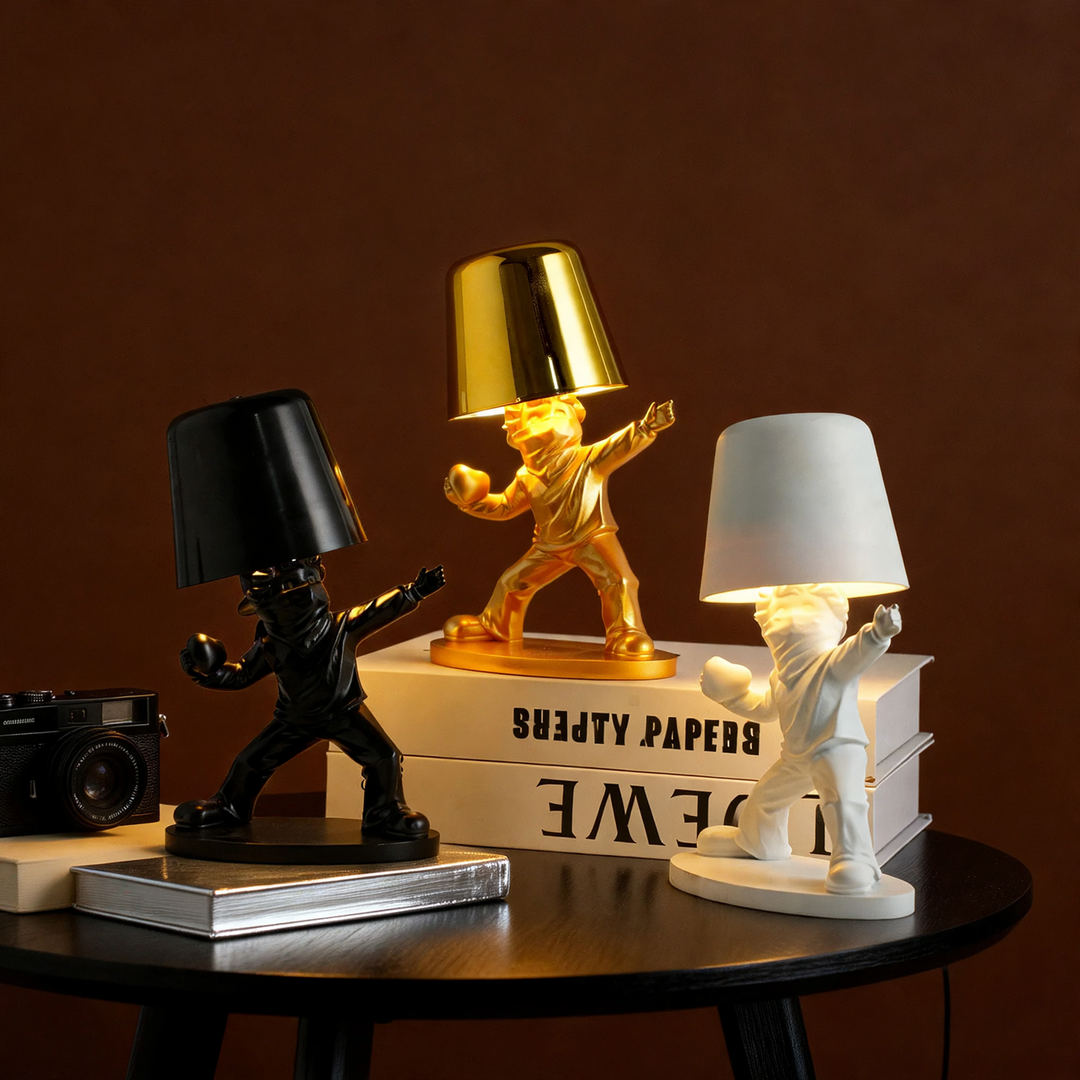 Moderne Tischlampe mit Figurenmotiv, dreifarbig dimmbar