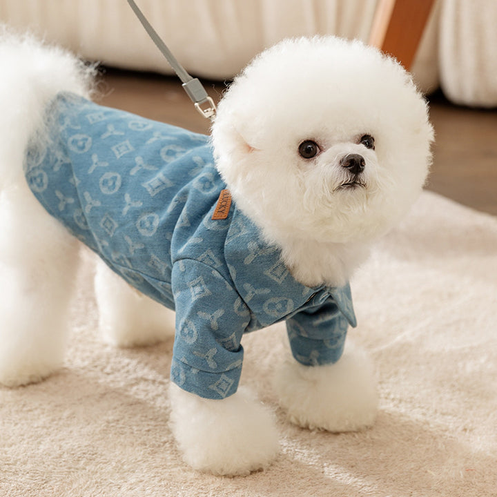 Denim-Hundejacke mit Führungsring für zwei Vorderpfoten