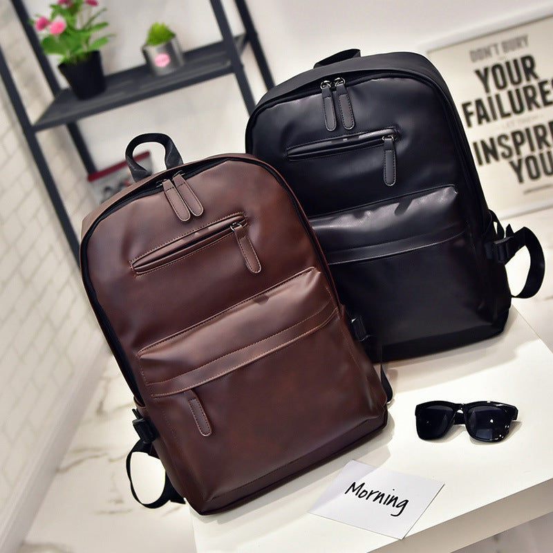 Herren-Rucksack, PU-Leder, kompakt, für Laptop bis 14 Zoll