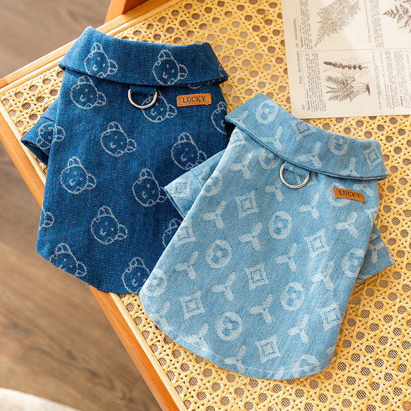 Denim-Hundejacke mit Führungsring für zwei Vorderpfoten