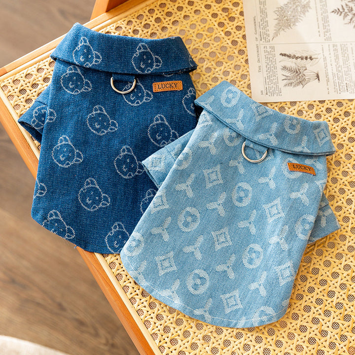 Denim-Hundejacke mit Führungsring für zwei Vorderpfoten