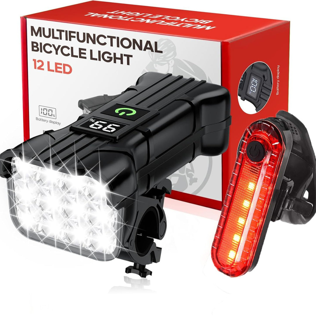 USB-Fahrradlicht mit 12 LEDs und Hupe