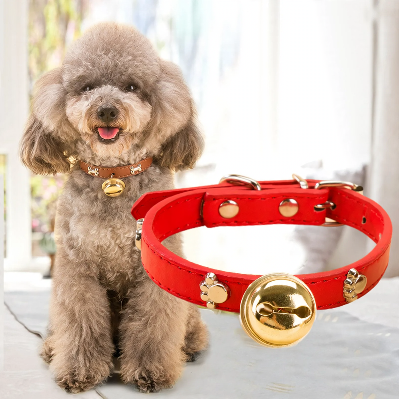 PU-Halsband mit Pfoten- und Knochendesign und Glöckchen