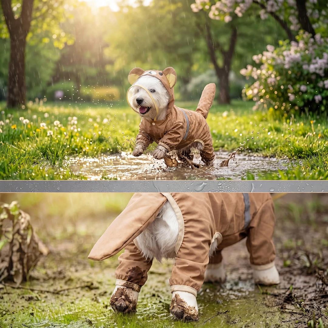 Hunderegenjacke mit Bärenmotiv, vierbeinig