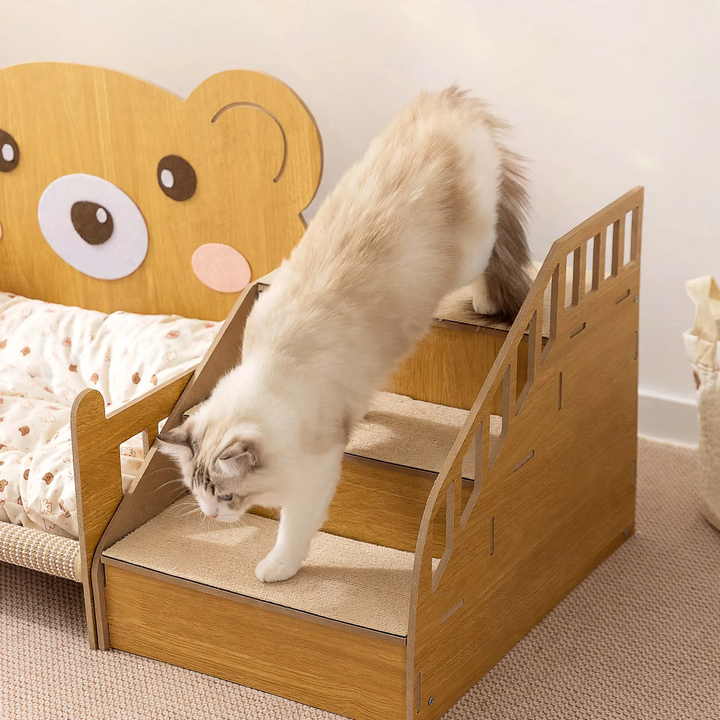 Holz-Haustierbed mit integrierter Leiter