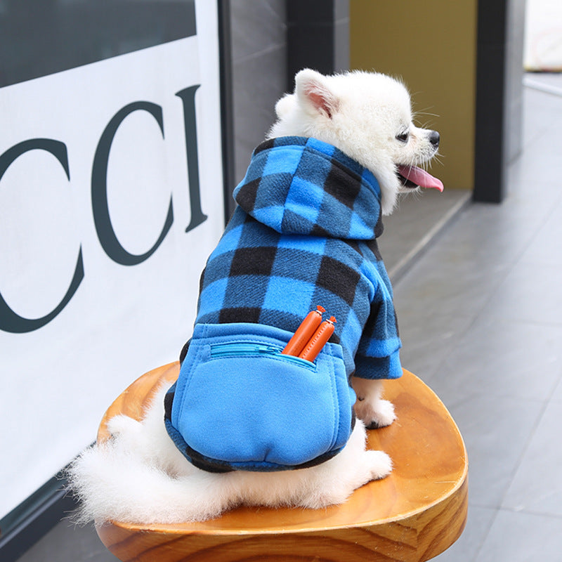 Hunde-Sweatshirt, Karomuster, Reißverschluss, Taschen