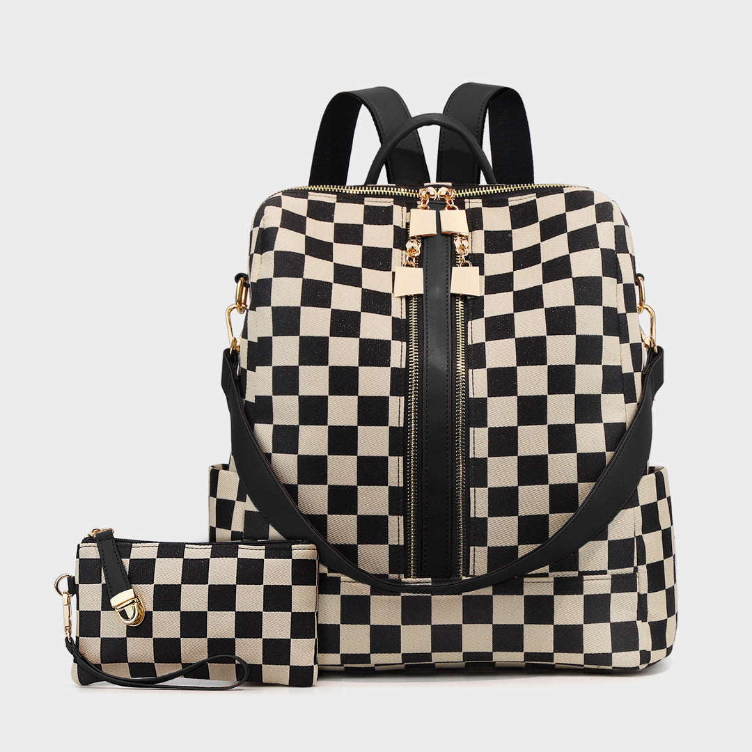 Rucksack Damen, Leinwand, Schachbrettmuster