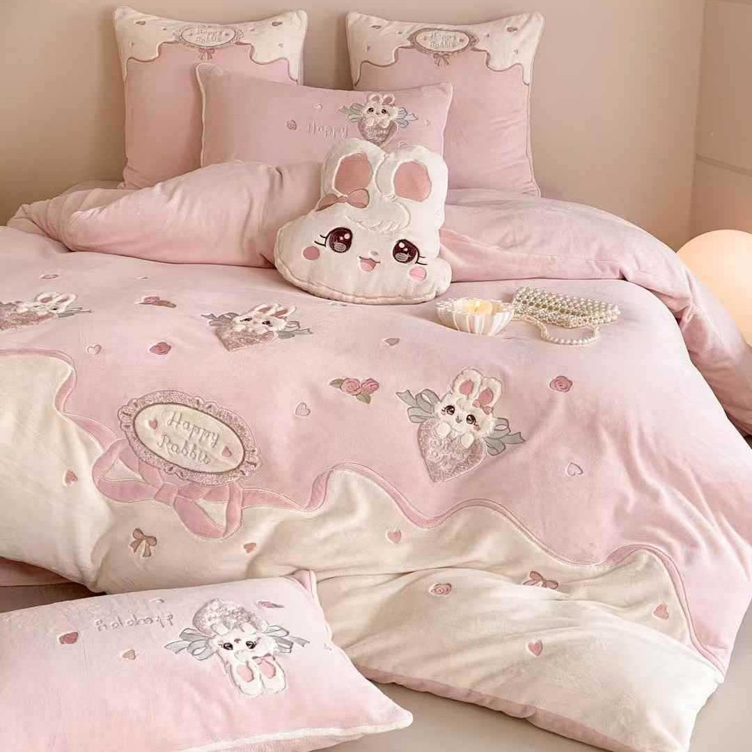 Bettwäsche-Set 4-teilig, Milchfleece, Cartoon-Muster