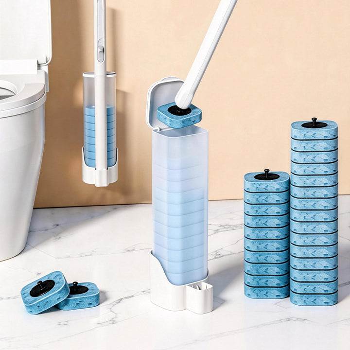 Toilettenbürste mit austauschbaren Schwammköpfen