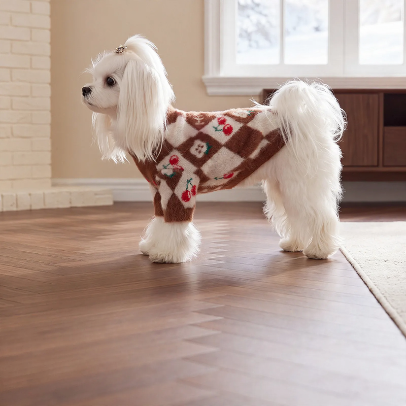 Dicke Strickjacke für Hunde mit Rautenmuster