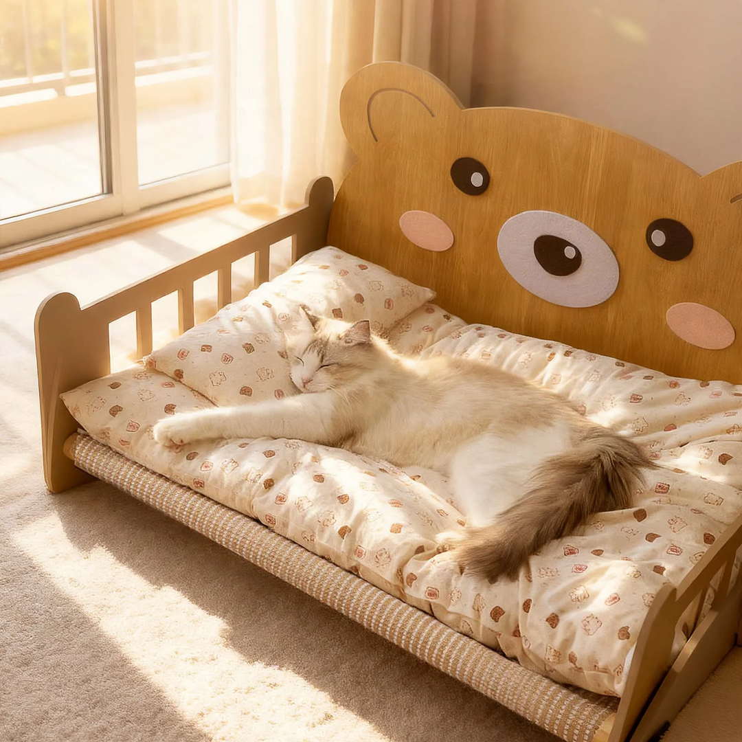 Holz-Haustierbed mit integrierter Leiter