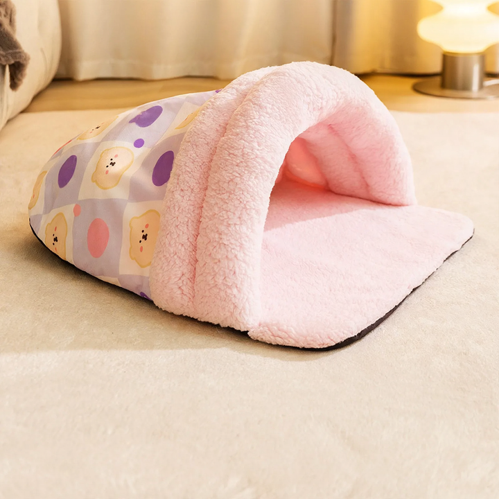 Halbgeschlossenes Haustierbett mit Kissen, Polyester