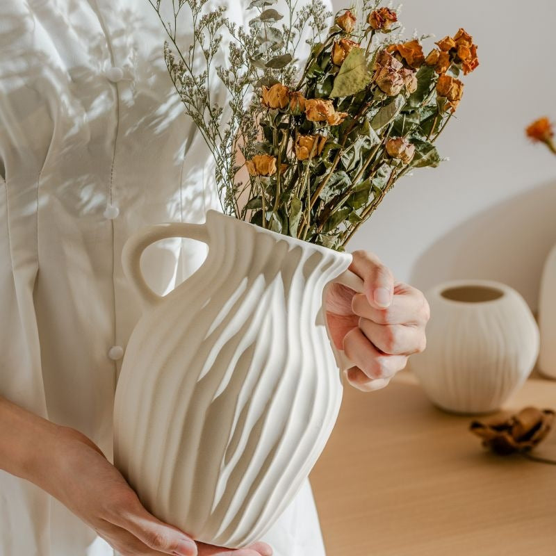 Keramikblumenvase, Landhausstil, Webstruktur