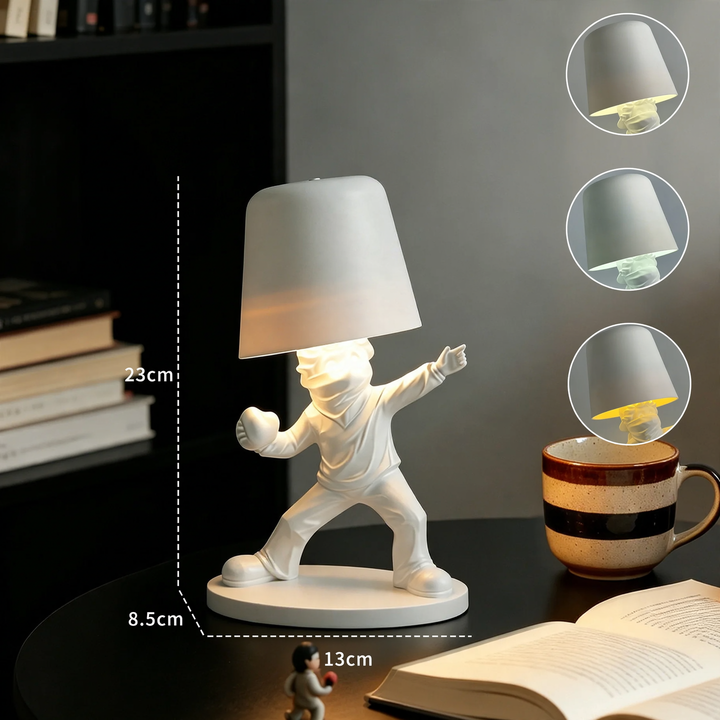 Moderne Tischlampe mit Figurenmotiv, dreifarbig dimmbar