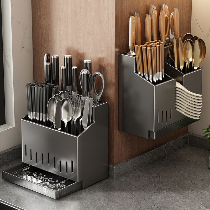 Edelstahl-Wandregal für Messer und Stäbchen