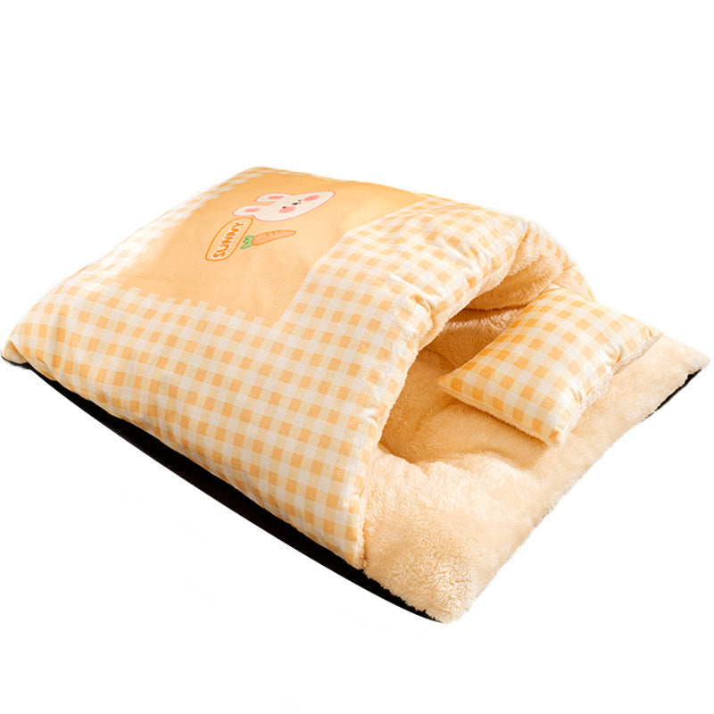 Halbgeschlossenes Haustierbett mit Kissen, Polyester