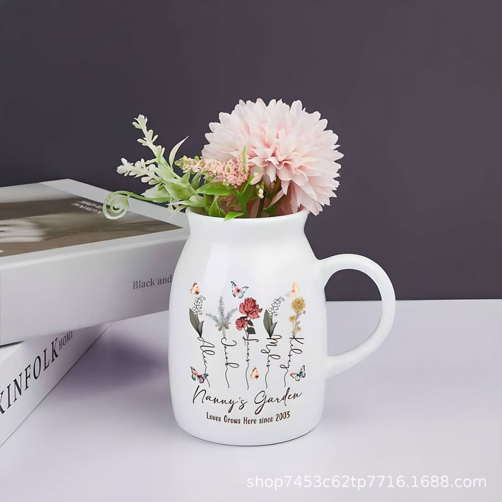 Keramik-Tasse mit Blumenmuster, 300–450 ml