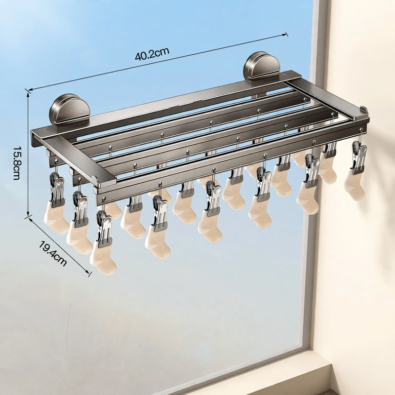 Aluminium-Wäscheständer mit Saugnapf und Klammern