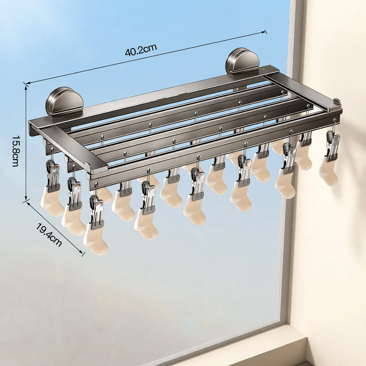 Aluminium-Wäscheständer mit Saugnapf und Klammern