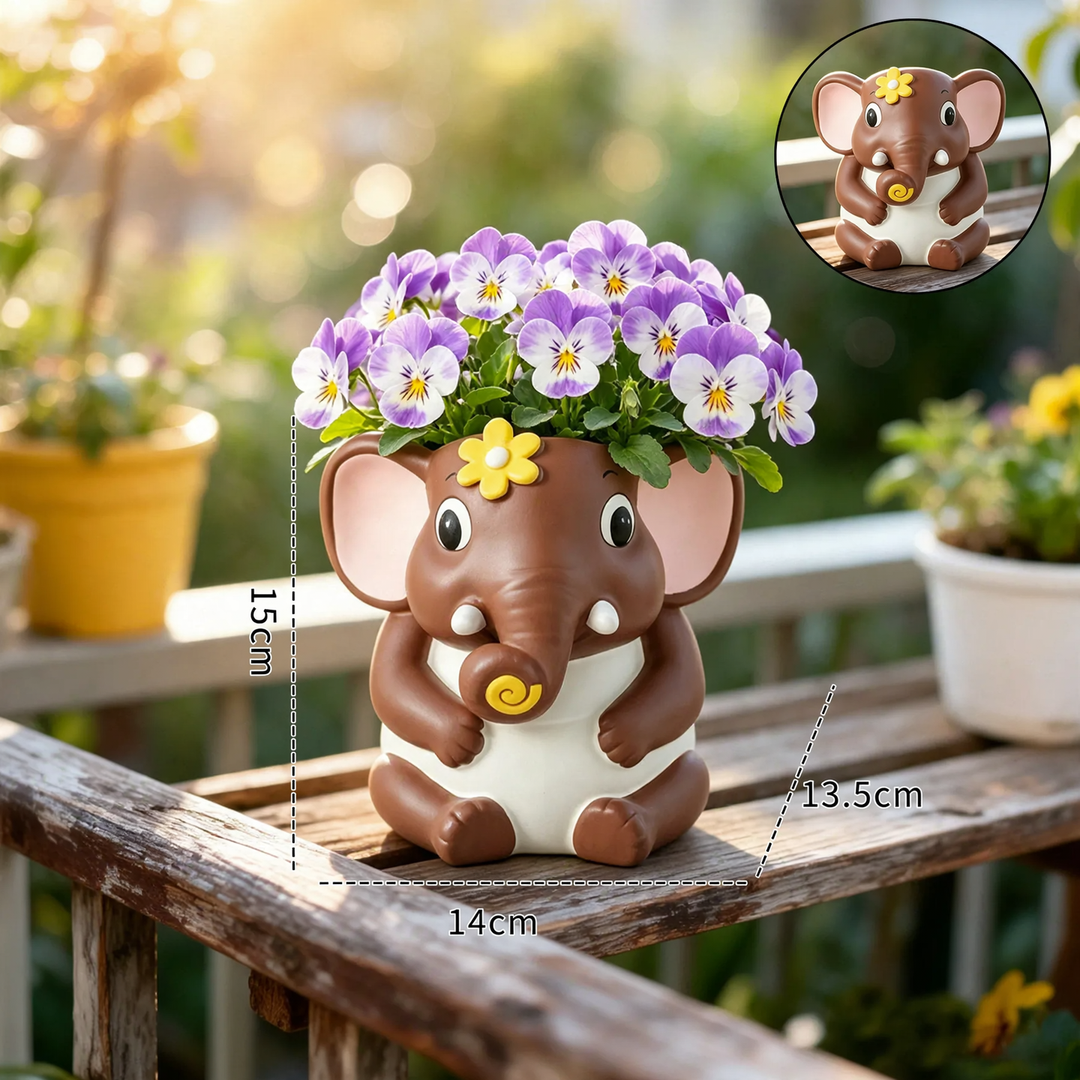 Elefanten-Blumentopf aus Kunststoff, handbemalt