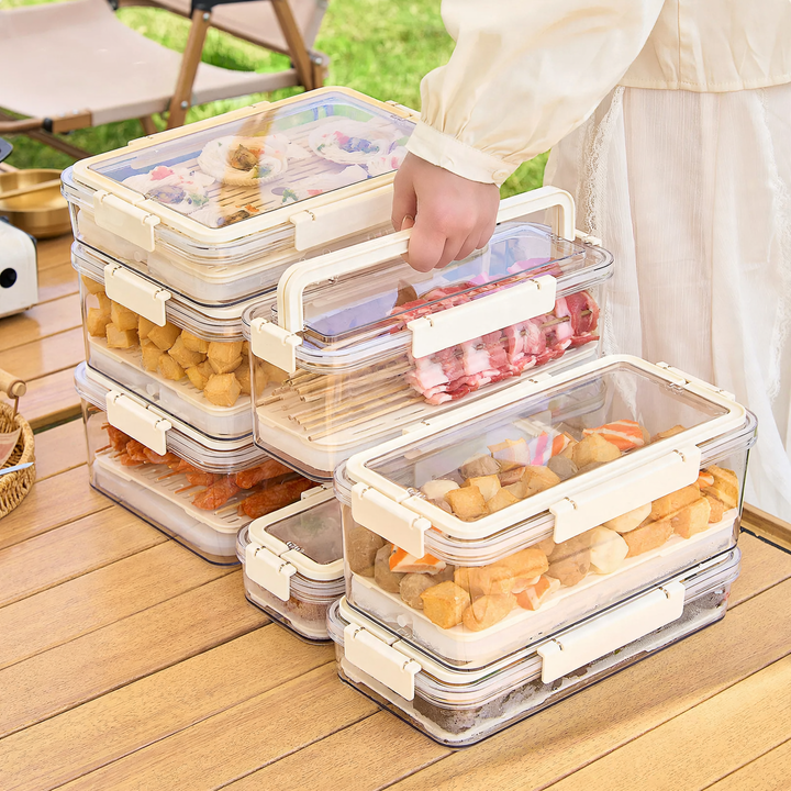 Tragbare Frischhaltebox mit Abtropfplatte