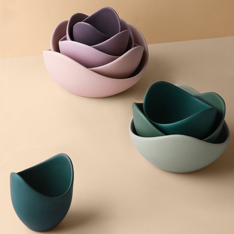 Keramikschalen-Set, Lotusform, Muted Colors