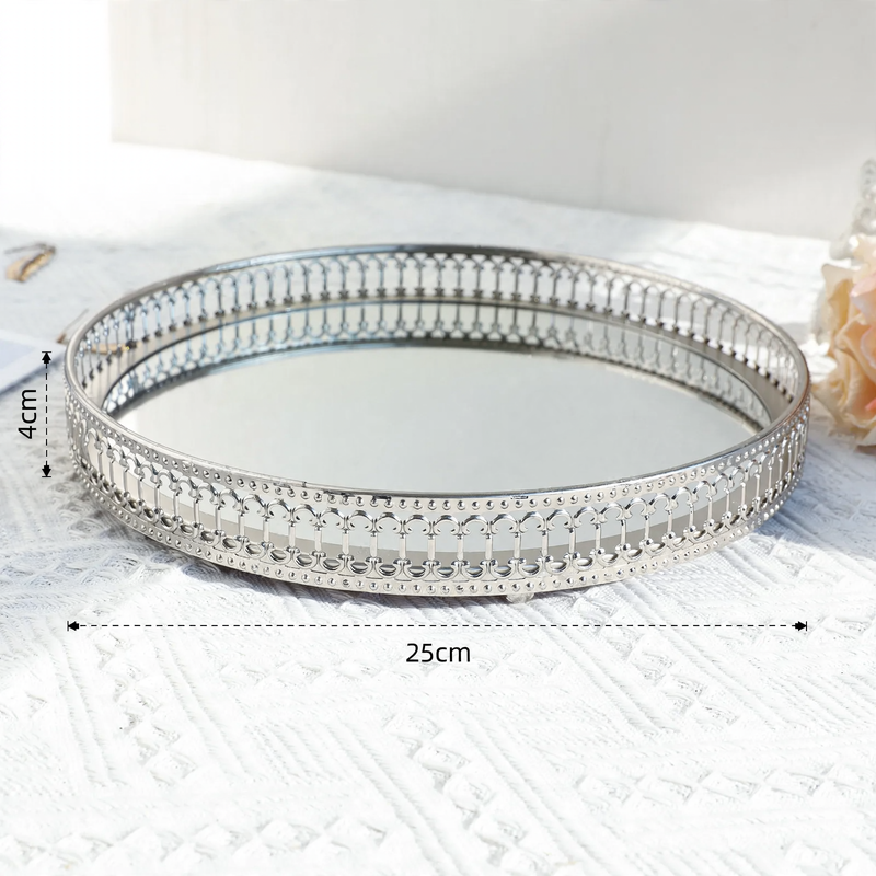Spiegeltablett aus Metall, Silber, geometrisch