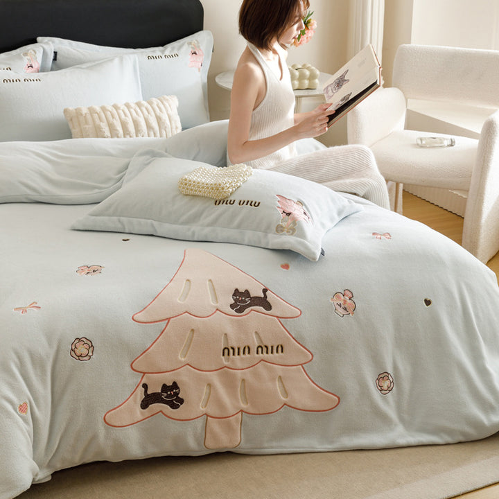 Bettwäsche-Set, Weihnachtsmotiv, 4-teilig, Fleece-Optik