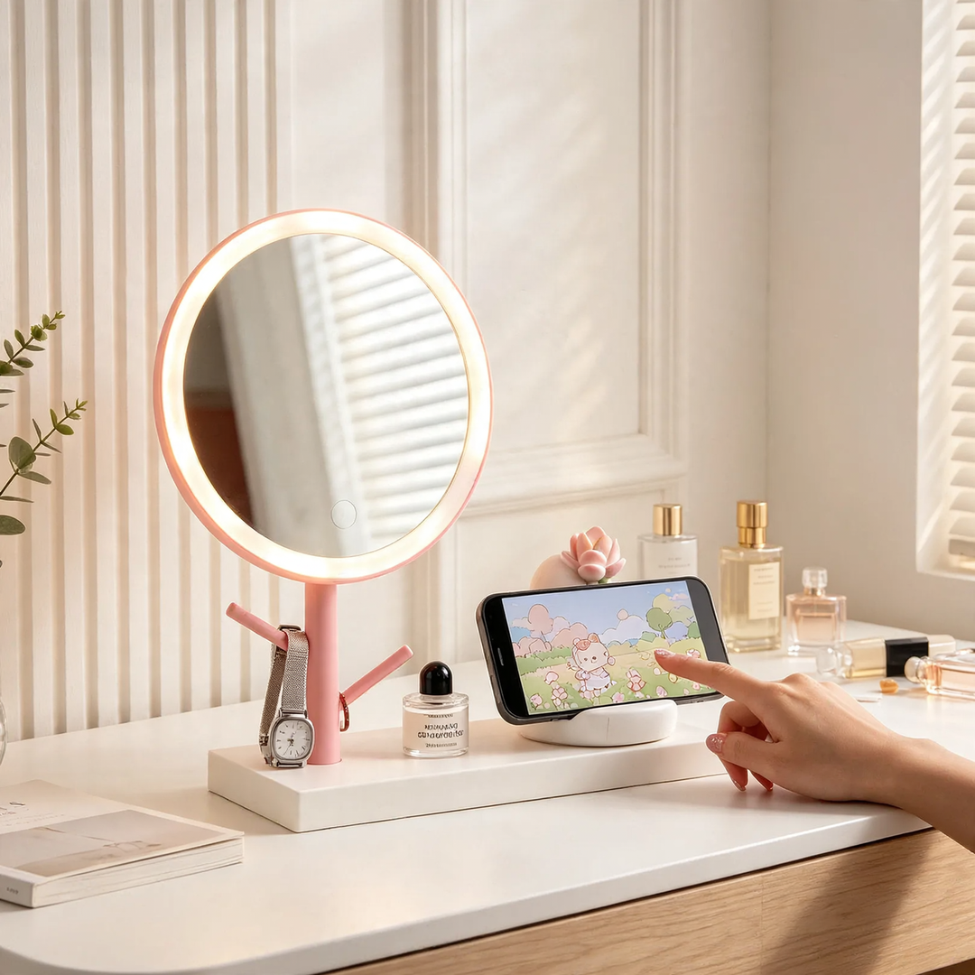 Kosmetikspiegel mit Handy-Ständer, ABS-Kunststoff