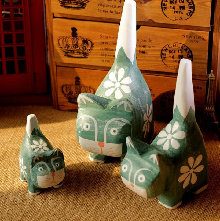 Nordische Holz-Katzenfiguren, 3er-Set, Kiefer