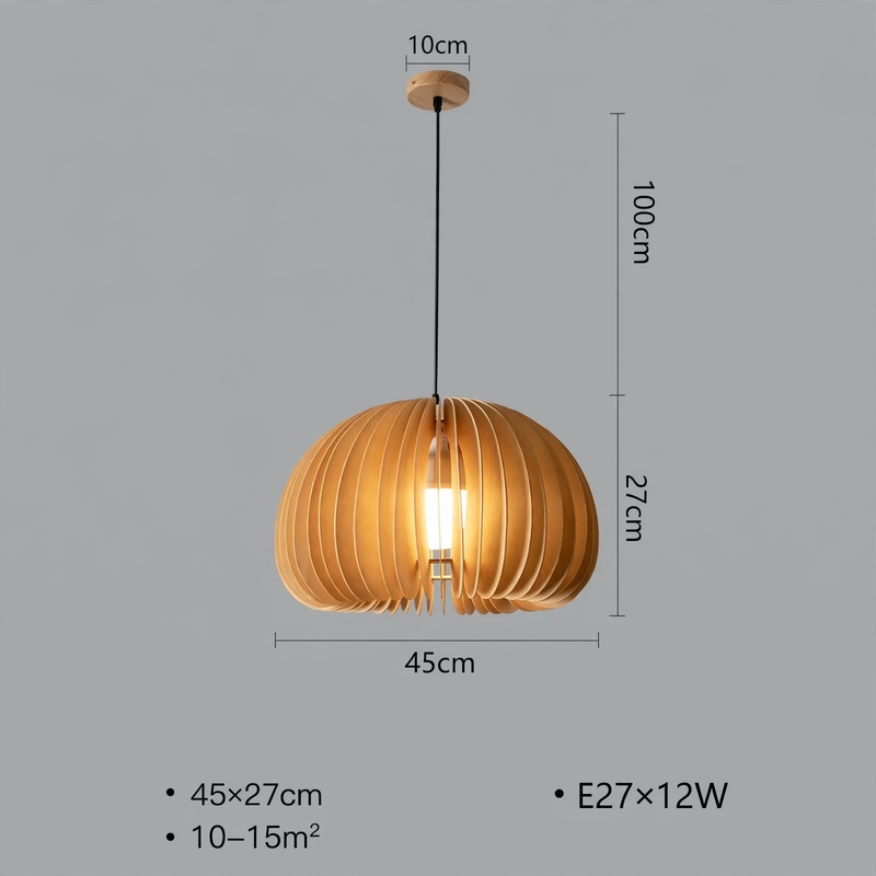 Holz-Hängelampe mit LED, höhenverstellbar