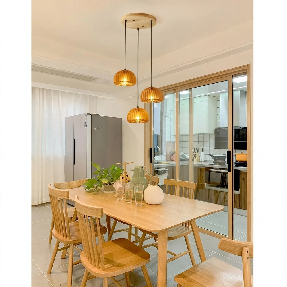 Holz-Hängelampe mit LED, höhenverstellbar