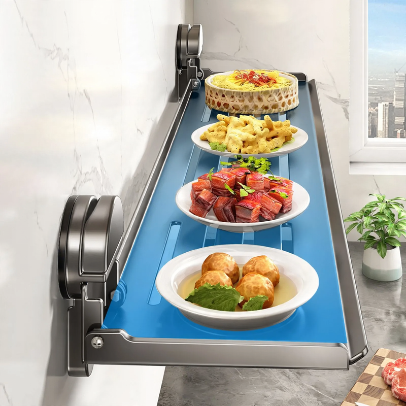 Wandmontiertes Küchenregal mit Saugnapf, klappbar
