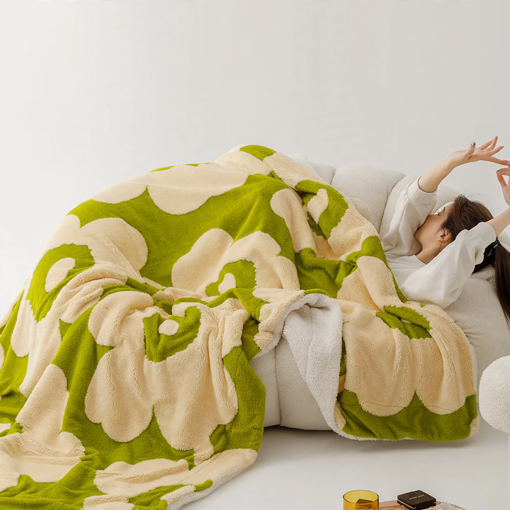 Doppellagige Korallenfleece-Decke mit Blumenmuster, 100×150–200×230 cm