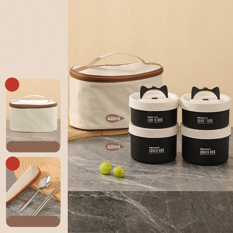 Edelstahl-Lunchbox, rund, 470–600 ml, mit Deckel